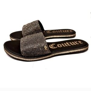 Juicy Couture Women's Black and Gold Embellished CasualSandals Size 7.5